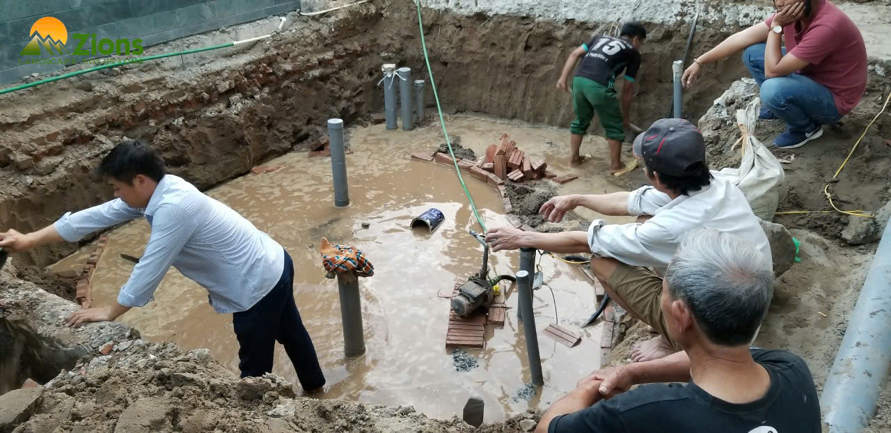 Thi công hồ cá koi tại Gamuda